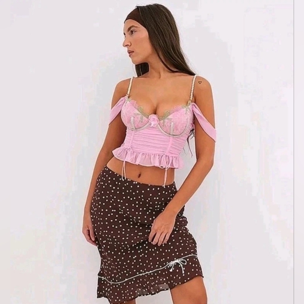 For Love And Lemons Blakely Corset Top Pink Small